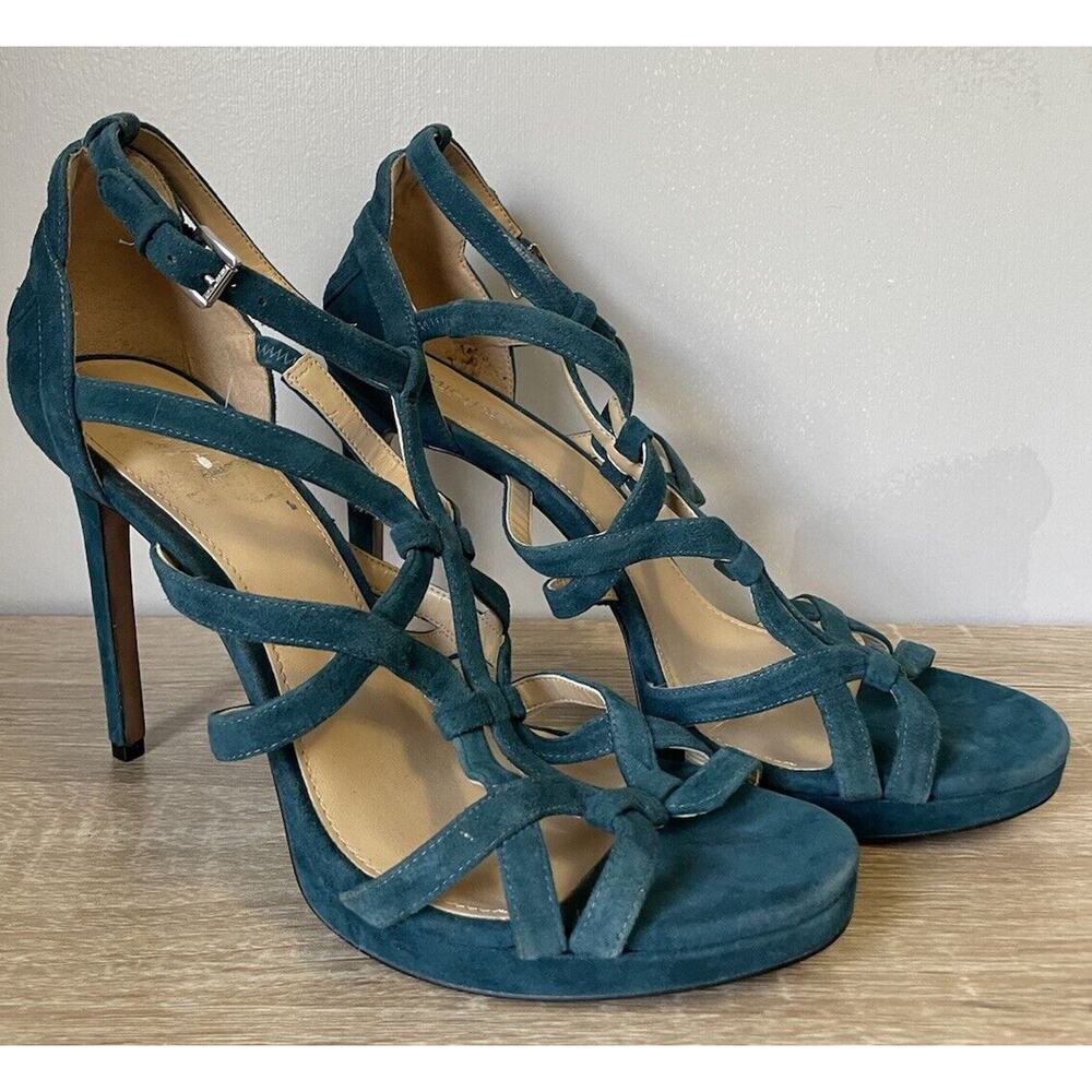Michael Kors Womens Stilettos Heels Strappy Teal Suede Open Toe Size 9.5